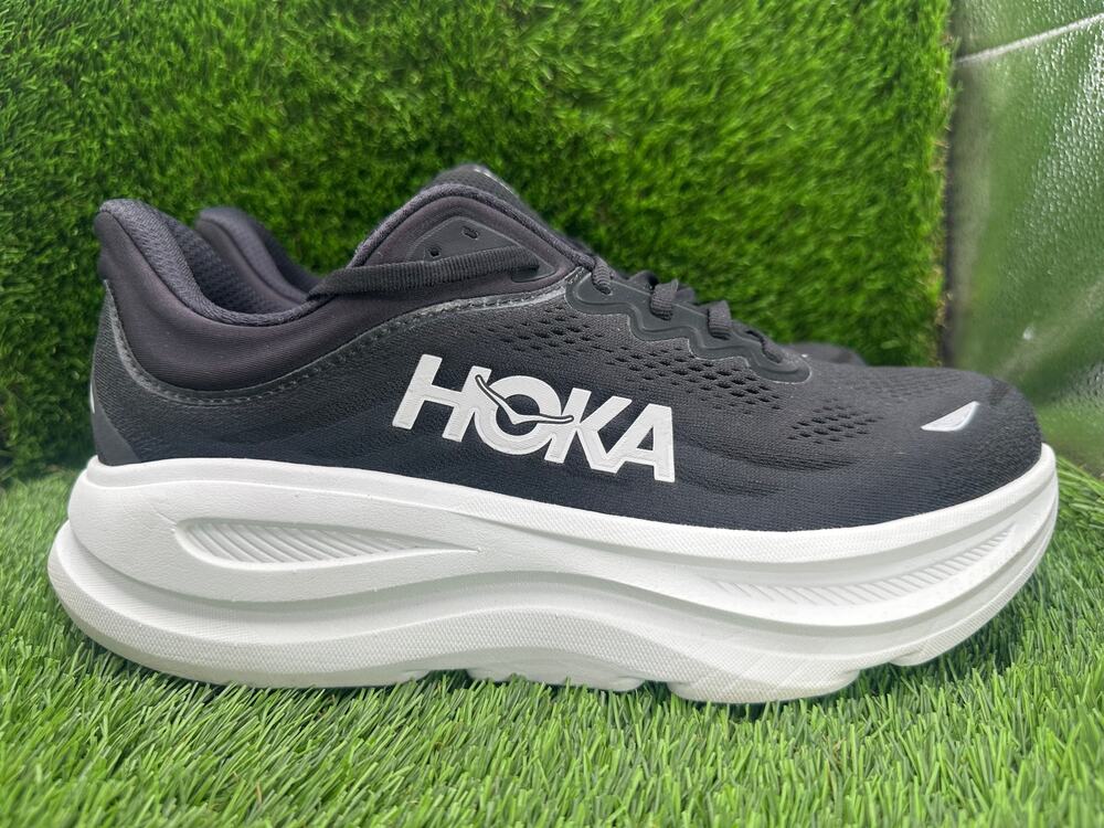 Hoka One One Bondi 9 1162015-BWHT Athletic Sneaker Mens 10 Black Knit Gym Sports